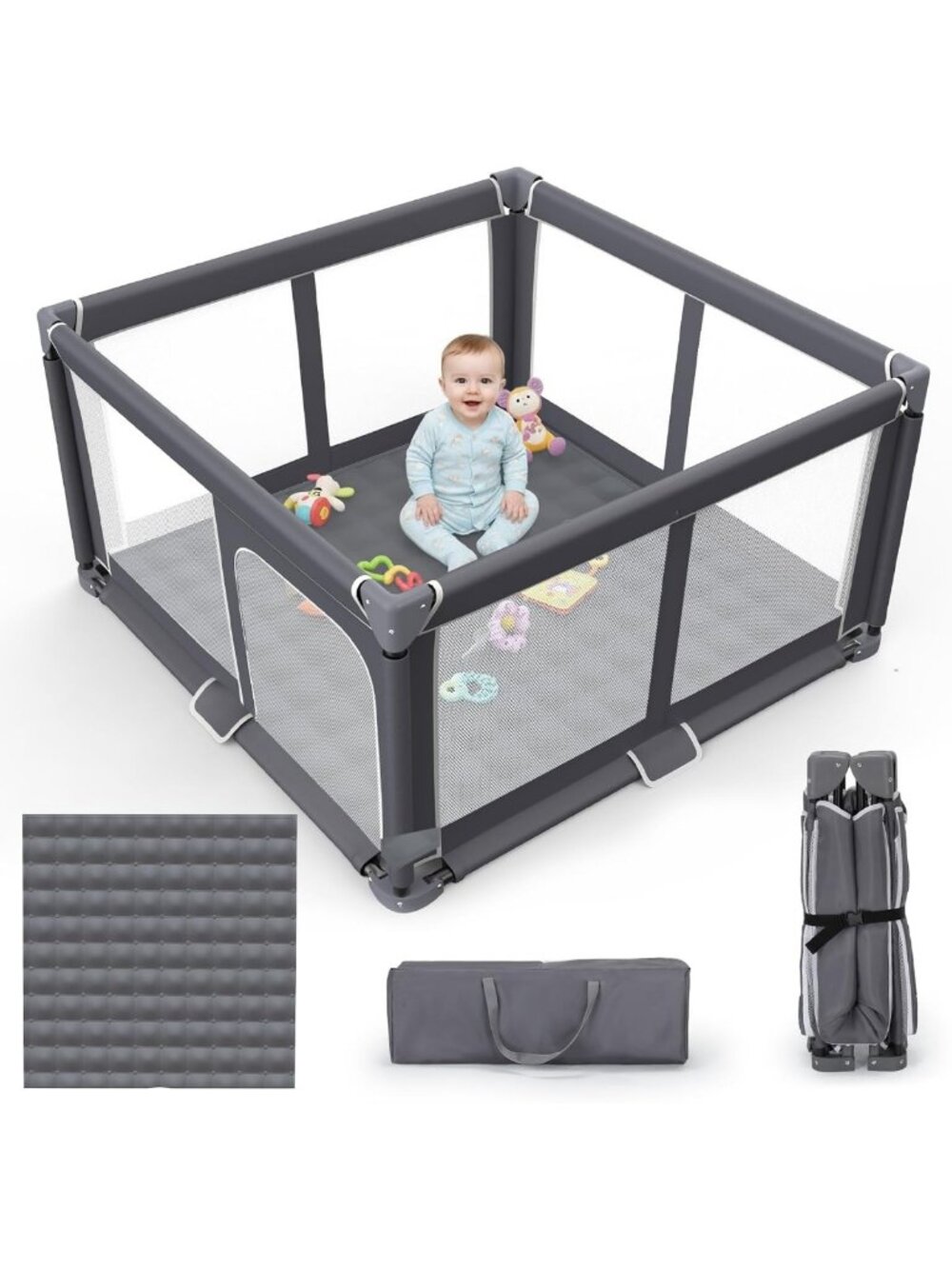 Foldable Baby Playpen & Mat, 50"x50" Portable Safety Play Yard for